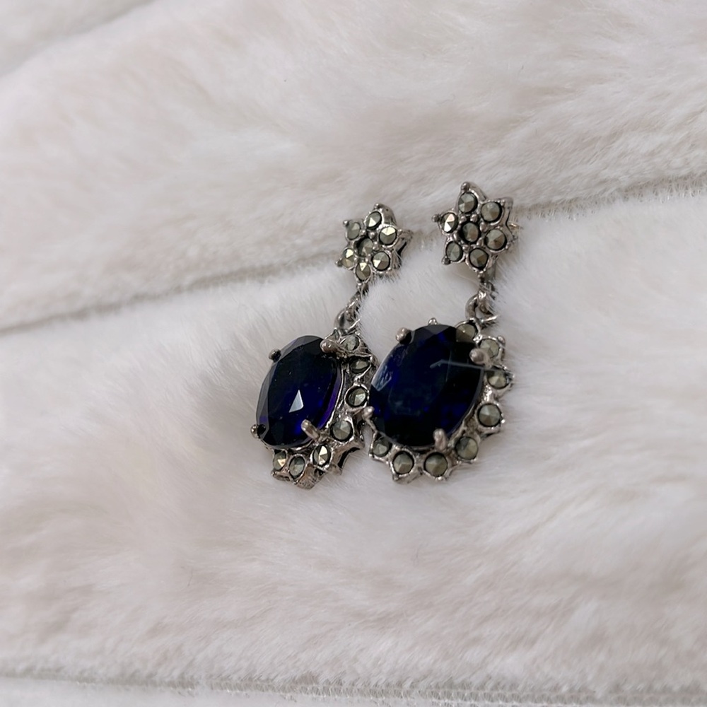 Sterling Silver Blue Gemstone Earrings - Picture 3 of 4
